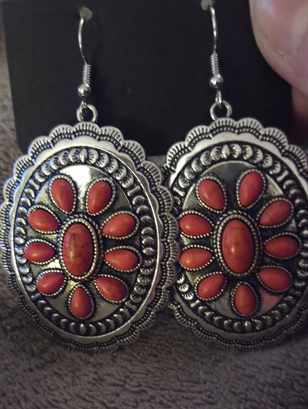Silver-Tone Burnt Orange Floral Drop Earrings